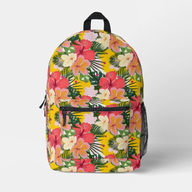 Mochila Impresa Patrón floral tropical vibrante (Anverso)