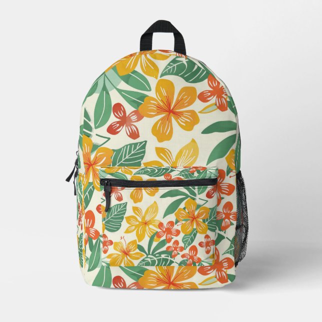 Mochila Impresa Patrón floral tropical vibrante (Anverso)