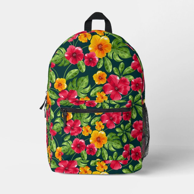 Mochila Impresa Patrón floral tropical vibrante (Anverso)