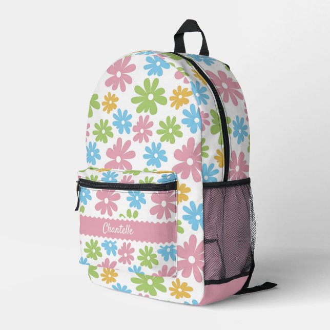 Mochila Impresa Patrón floral verde rosado de color azul Rubor Pas (Esquina derecha trasera )