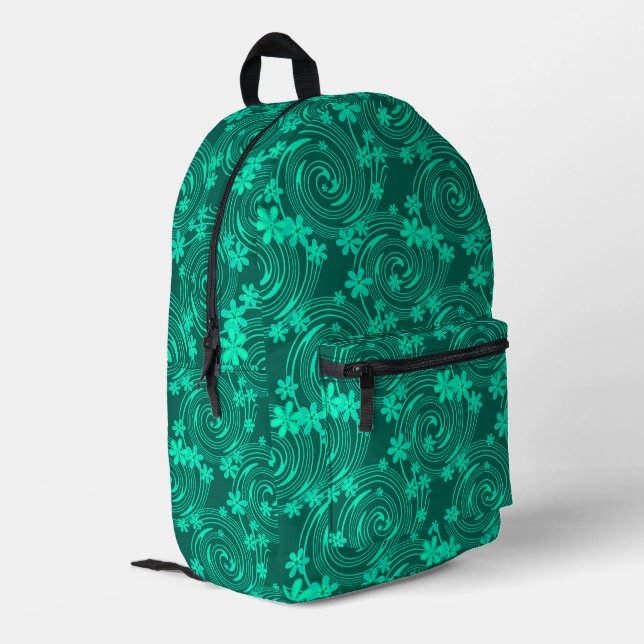 Mochila Impresa patrón floral verde turquesa brillante (Esquina izquierda trasera)