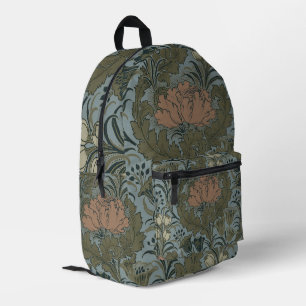 Mochila Impresa Patrón Floral Victoriano Antiguo Terracota Sábila