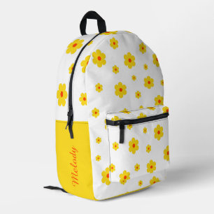 Mochila Impresa Patrón floral vintage de margarita amarillo retro
