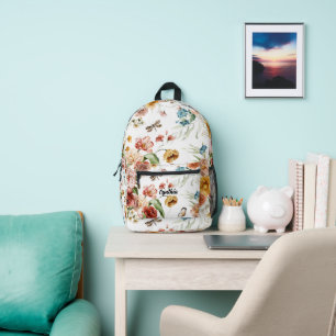 Mochila Impresa Patrón floral vintage en acuarela del siglo XVII