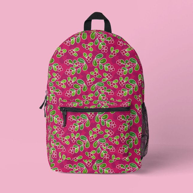 Mochila Impresa Patrón Foliage de Cranberry Festial, Fuchsia (Red Cranberry Pattern Backpack)