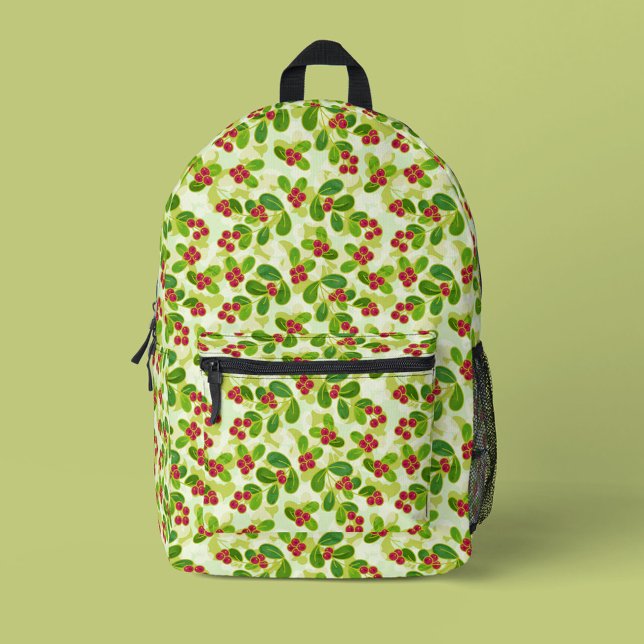 Mochila Impresa Patrón Fruta de Cranberry Festial, Verde (Green Cranberry Pattern Backpack)