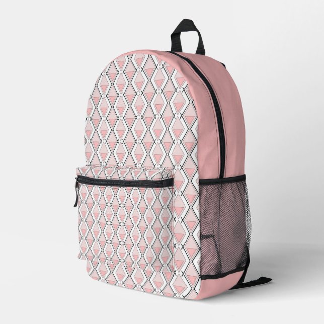 Mochila Impresa Patrón geométrico beige rosa (Esquina derecha trasera )