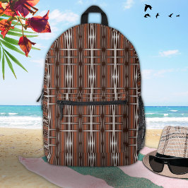 Mochila Impresa Patrón geométrico de rayas blancas y marrones vint