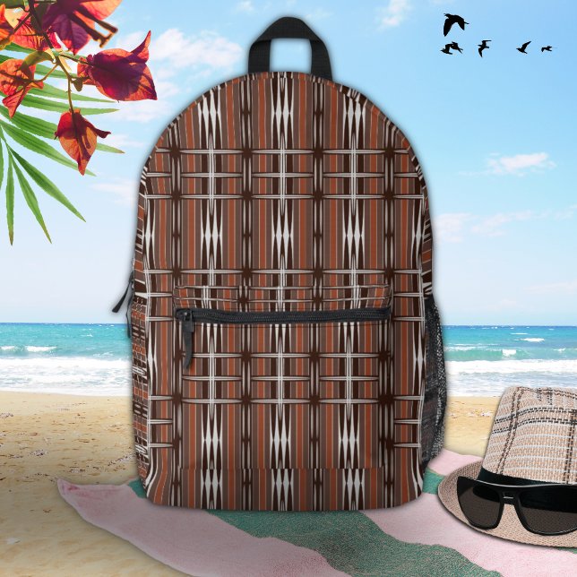 Mochila Impresa Patrón geométrico de rayas blancas y marrones vint (Subido por el creador)