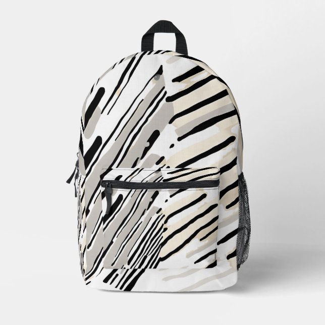 Mochila Impresa Patrón geométrico de rayas negras, blancas y grise (Anverso)