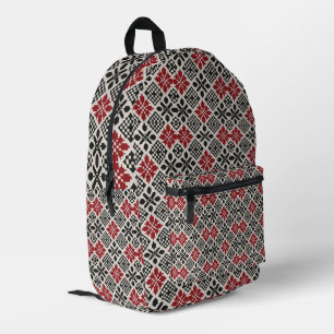 Mochila Impresa Patrón geométrico folclórico rojo negro blanco