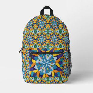Mochila Impresa Patrón geométrico fractal azul y amarillo