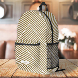 Mochila Impresa Patrón Geométrico Gold Elegante Lujo Sofisticado