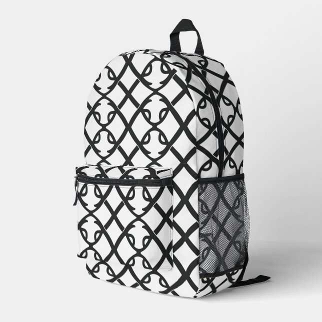 Mochila Impresa Patrón Geométrico minimalista Blanco Y Negro (Esquina derecha trasera )