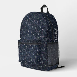 Mochila Impresa Patrón geométrico moderno azul de la Marina Oscura