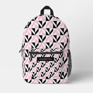 Mochila Impresa Patrón geométrico negro, blanco y rosado