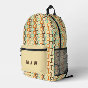 Mochila Impresa Patrón geométrico retro Naranja marrón verde azula