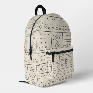 Mochila Impresa Patrón geométrico tribal de marfil negro   Boho mo