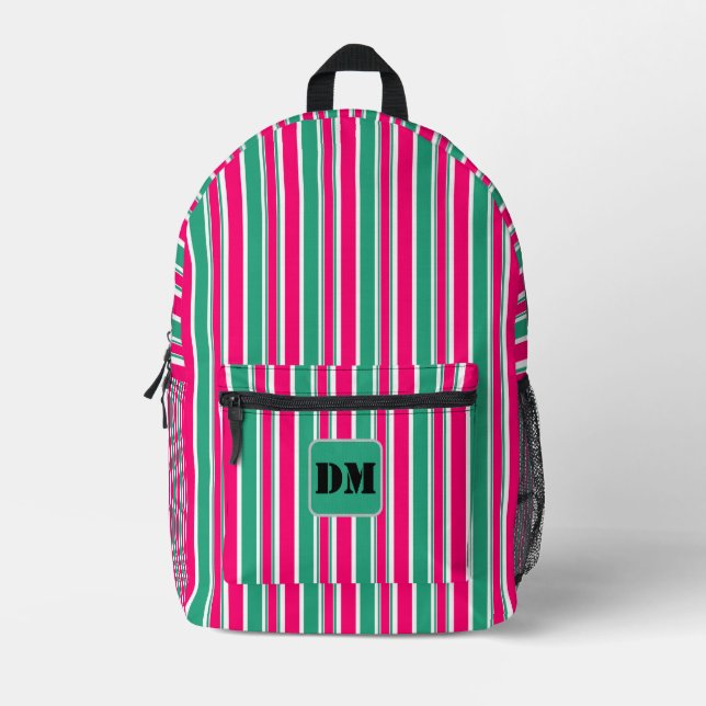 Mochila Impresa Patrón horizontal rayado rojo-verde (Anverso)