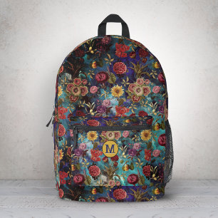 Mochila Impresa Patrón Impreso Floral Azul Vintage