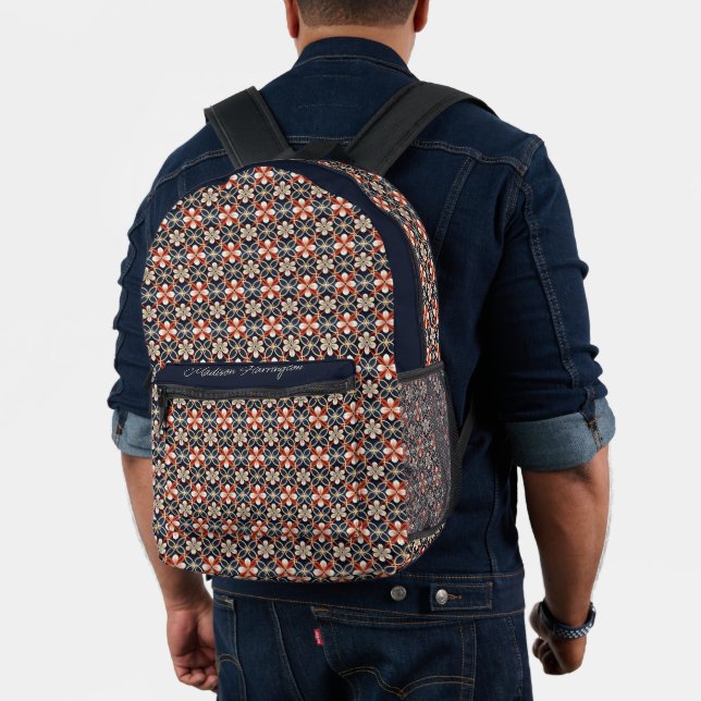 Mochila Impresa Patrón japonés floral de nombre personalizado (Insitu (Modelo))