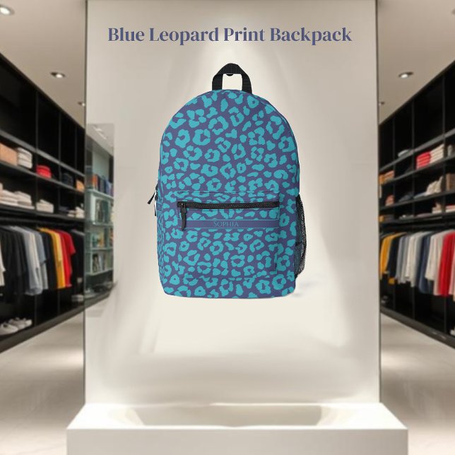 Mochila Impresa Patrón Leopardo-Azul- (Blue Leopard Print Backpack)
