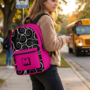 Mochila Impresa Patrón lindo de color rosa caliente para niñas