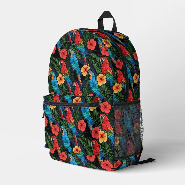 Mochila Impresa Patrón Macaw E Hibiscus (Esquina derecha trasera )
