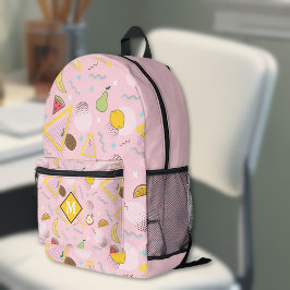 Mochila Impresa Patrón Memphis Frutas Rosa