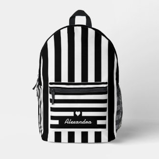 Mochila Impresa Patrón moderno rayado blanco negro con corazón