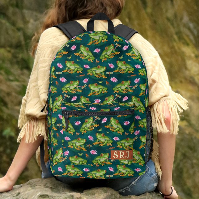 Mochila Impresa Patrón Monogramado de tiras de lirio tropical de r (Subido por el creador)