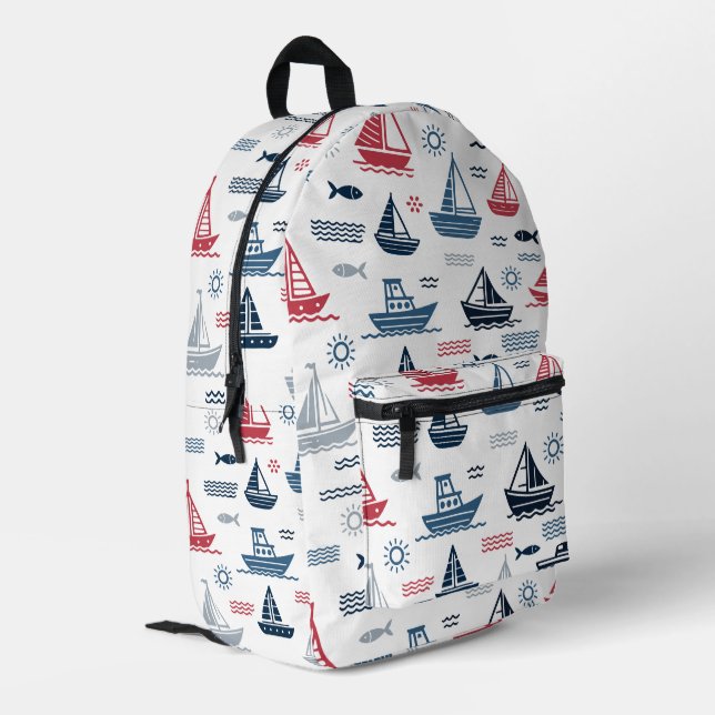 Mochila Impresa Patrón náutico con veleros y peces (Esquina izquierda trasera)