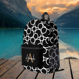Mochila Impresa Patrón negro y blanco moderno audaz con monograma