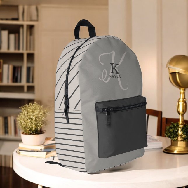 Mochila Impresa Patrón neutro de monograma y franjas elegantes (Subido por el creador)