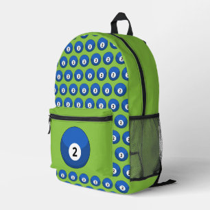 Mochila Impresa Patrón número dos de la bola azul Billiard