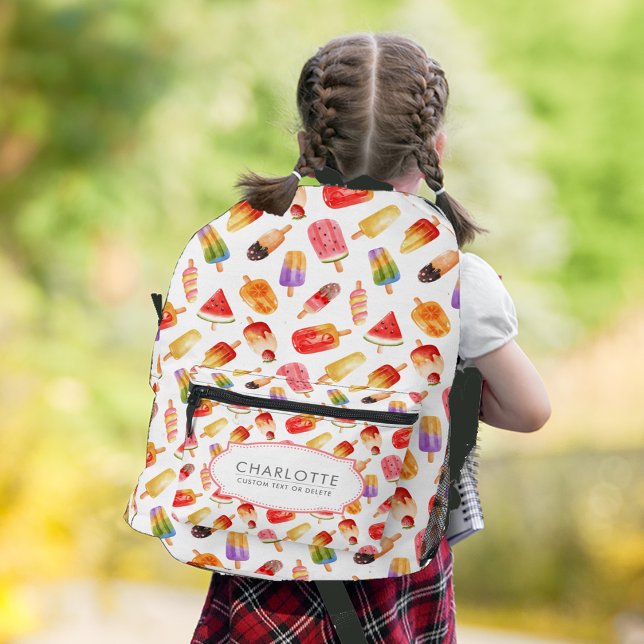 Mochila Impresa Patrón óptico de verano de acuarela personalizada (Personalized Watercolor Summer Popsicle Pattern Printed Backpack)