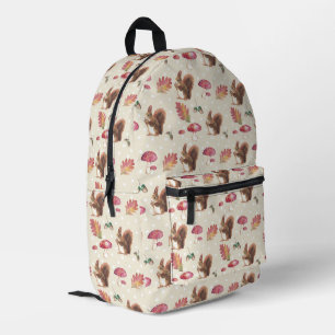 Mochila Impresa Patrón otoño de ardillas y taburetes