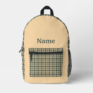 Mochila Impresa Patrón Personalizado de Cuadros Verde Amarillo