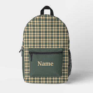 Mochila Impresa Patrón Personalizado de Cuadros Verde Amarillo