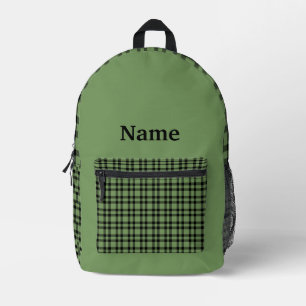 Mochila Impresa Patrón Personalizado de Cuadros Verde y Negro