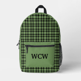 Mochila Impresa Patrón personalizado de cuadros verdes y negros