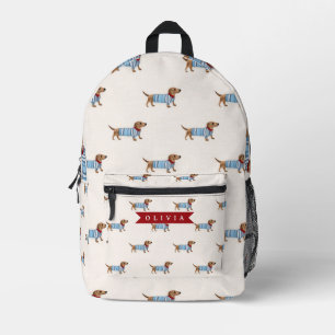 Mochila Impresa Patrón Personalizado de Perrito Dachshund Lindo y 