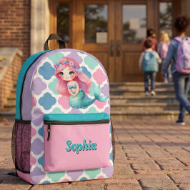 Mochila Impresa Patrón personalizado de sirena rosa