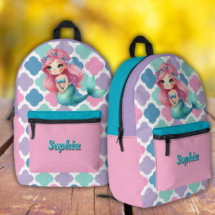Mochila Impresa Patrón personalizado de sirena rosa