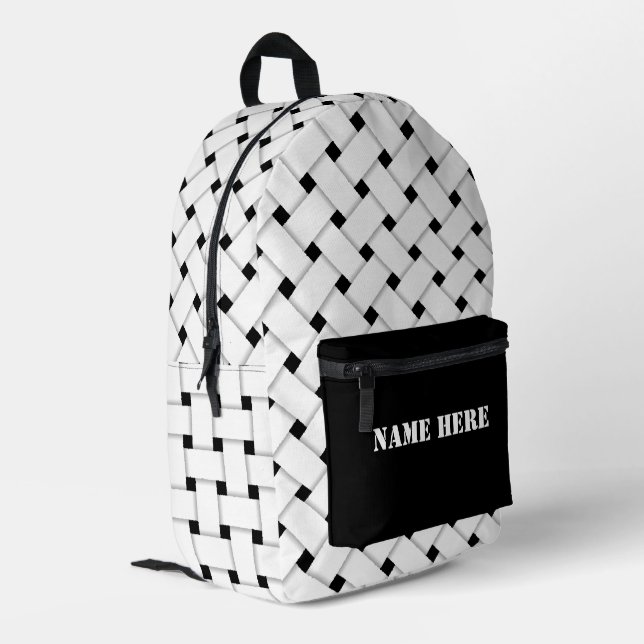 Mochila Impresa Patrón personalizado de tejido de cestería, blanco (Esquina izquierda trasera)