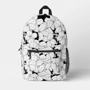 Mochila Impresa Patrón Phlox de flores negras y blancas