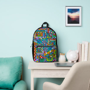 Mochila Impresa Patrón Pintado A Mano Y Digitalmente Art 53