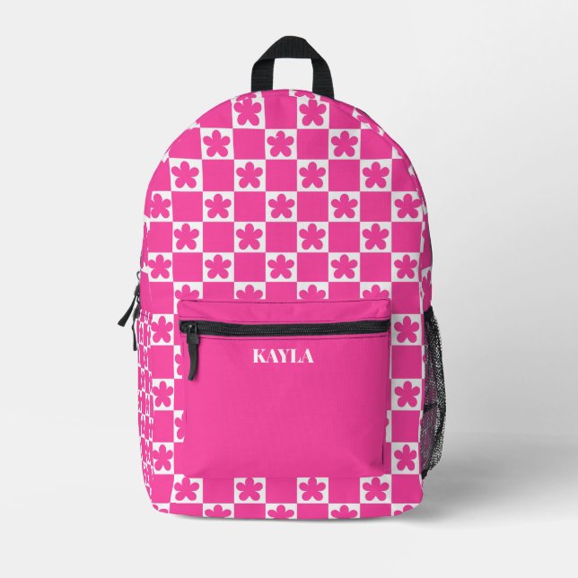 Mochila Impresa Patrón precoz de rosa caliente (Anverso)