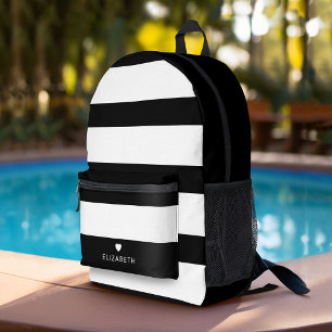 Mochila Impresa Patrón rayado blanco negro negrita con corazón
