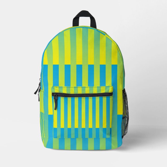 Mochila Impresa Patrón rayado verde amarillo azul (Anverso)